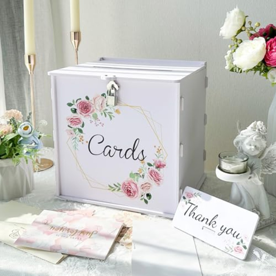 Card Index Box - White Wedding Card Box with Lock,
