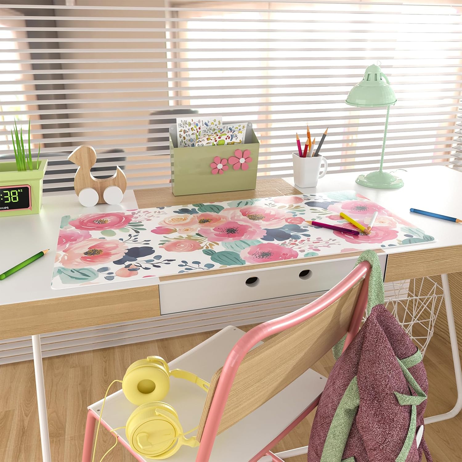 Large Mouse Pad Pink Floral De - Leather Desk Pad avis et prix